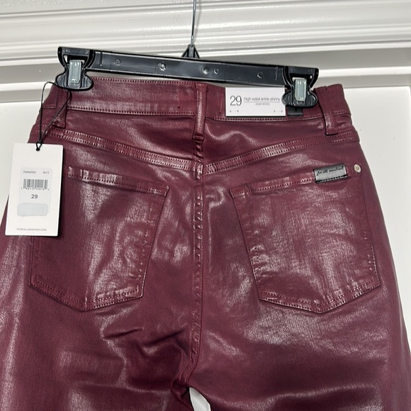 7 for all of Mankind HIGH WAIST ANKLE SKINNY IN COATED Burgundy - Picture 5 of 12